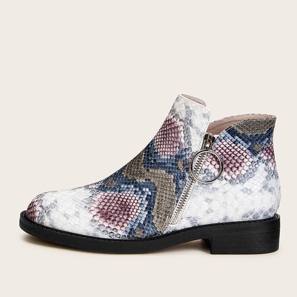 

Snakeskin Side Zip Ankle Boots, Multicolor