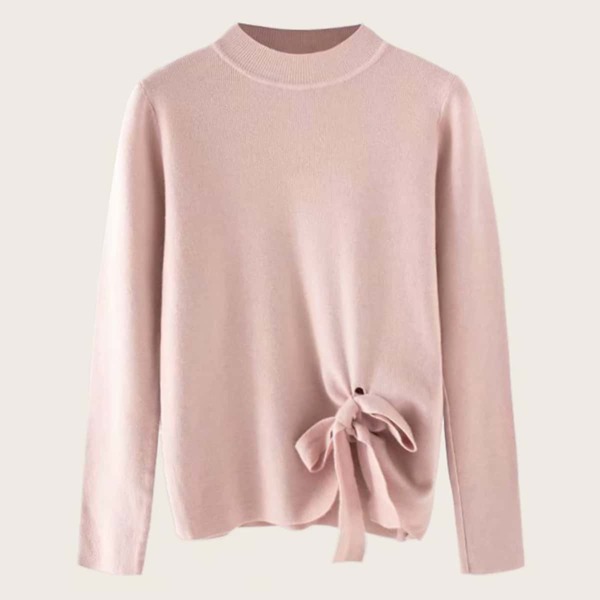 

Stand Collar Knot Hem Sweater, Pink