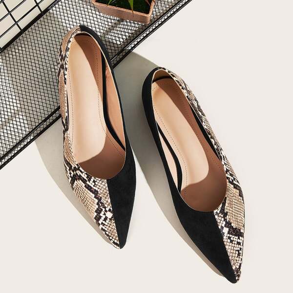 

Point Toe Snakeskin Ballet Flats, Multicolor