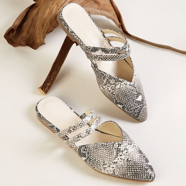 

Point Toe Snakeskin Flat Mules