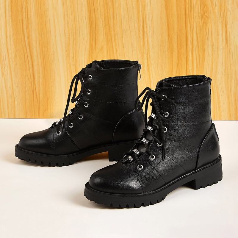 

Lace-up Front Combat Boots, Black