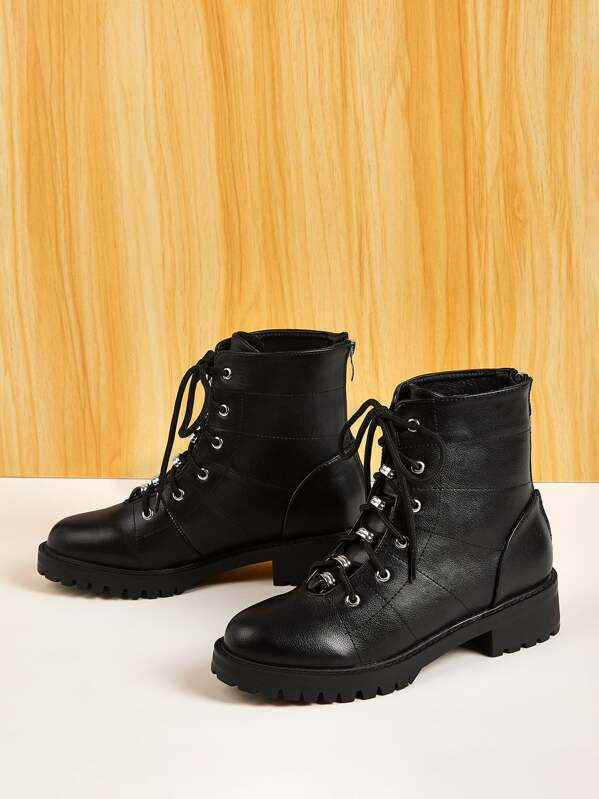 

Lace-up Front Combat Boots, Black