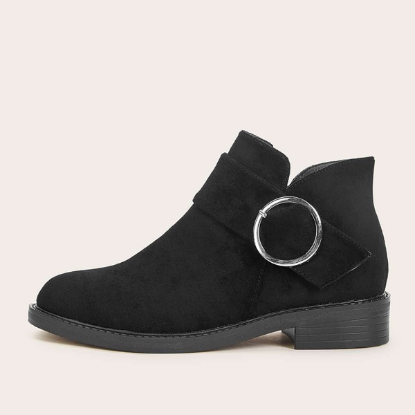 

Buckle Decor Side Zip Ankle Boots, Black