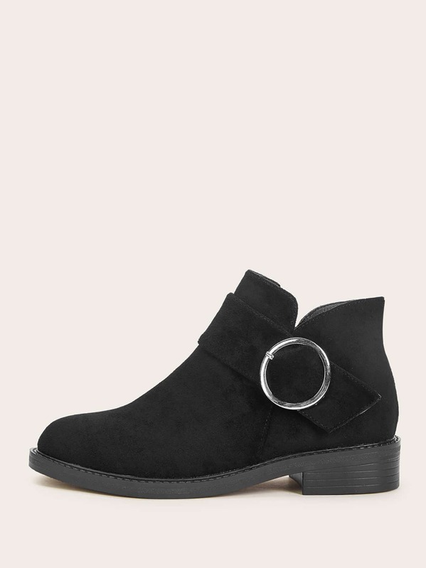

Buckle Decor Side Zip Ankle Boots, Black