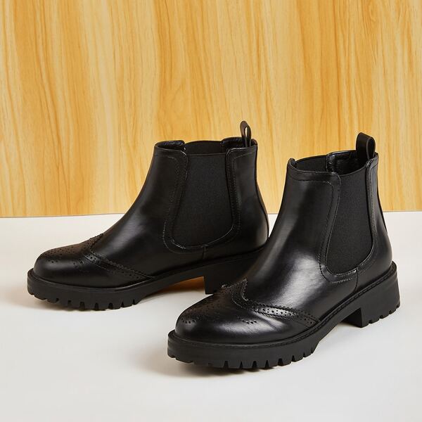 

Lug Sole Brogue Chelsea Boots, Black