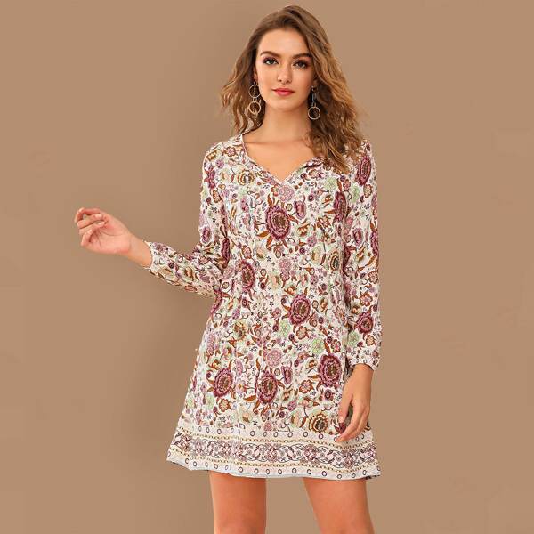 

Tie Neck Floral Print Dress