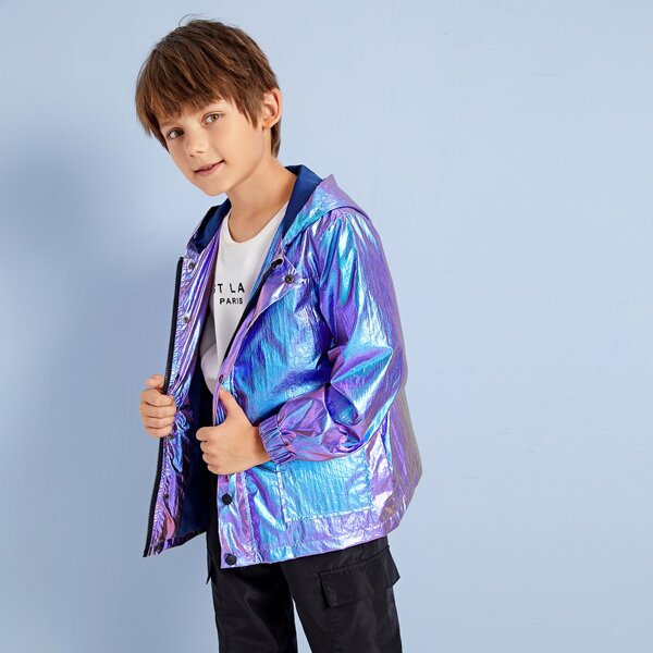 

Boys Zip Up Holographic Metallic Pocket Hooded Jacket, Multicolor bright