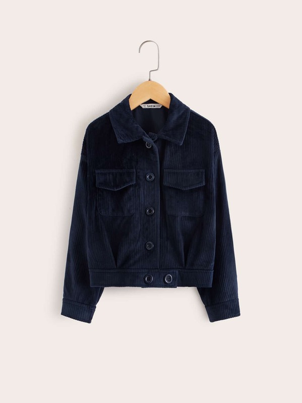 

Girls Flap Pocket Corduroy Jacket, Navy