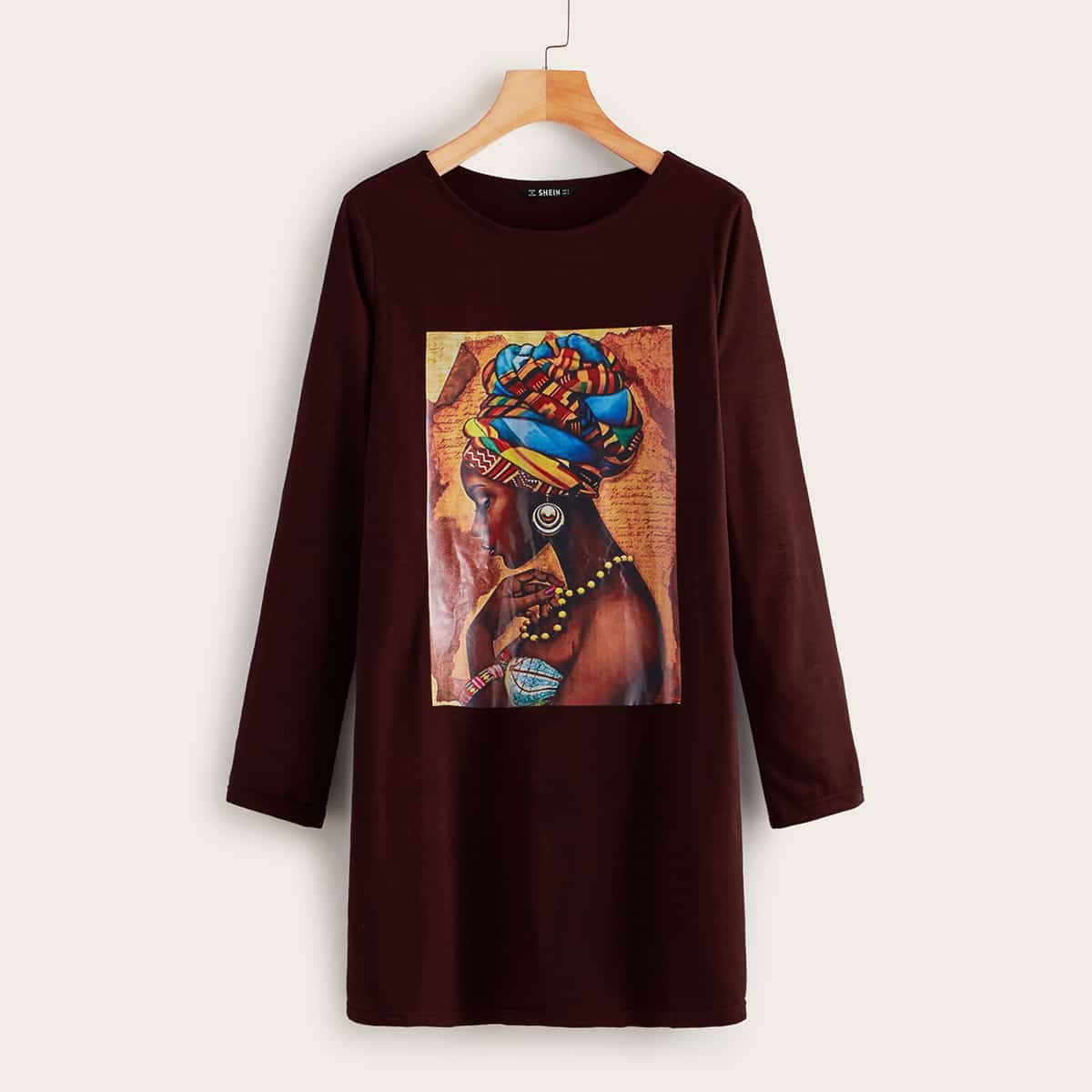 

Figure Print Tee Dress, Burgundy