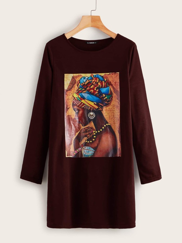 

Figure Print Tee Dress, Burgundy
