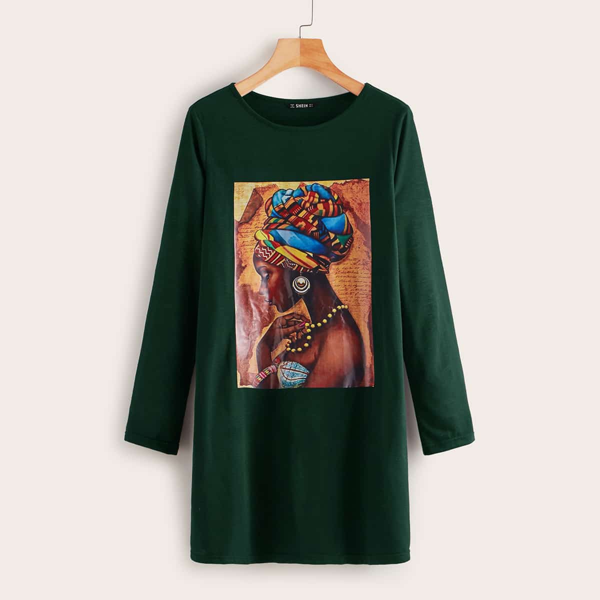 

Figure Graphic Tee Dress, Green