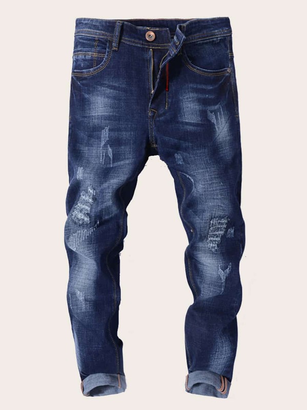 

Men Straight Leg Ripped Jeans, Blue