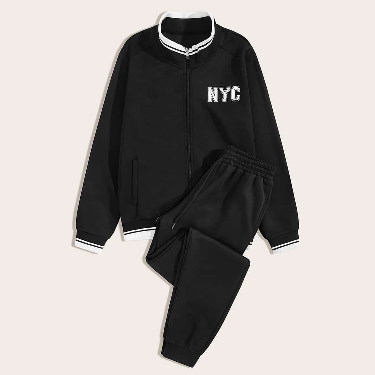 

Guys Letter Graphic Tape Trim Tracksuit, Black