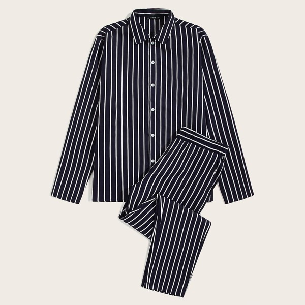 

Men Striped Shirt & Pants PJ Set, Navy