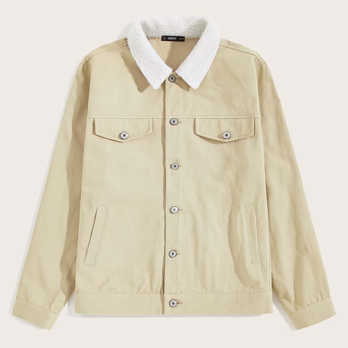 

Guys Fleece Collar Overshirt, Beige