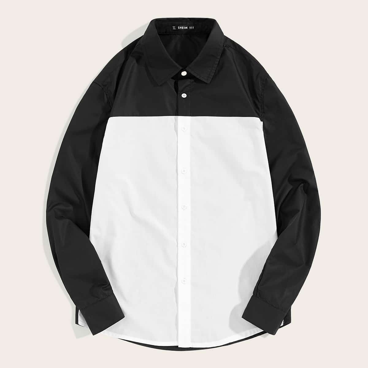 

Guys Button Front Two Tone Shirt, Black and white