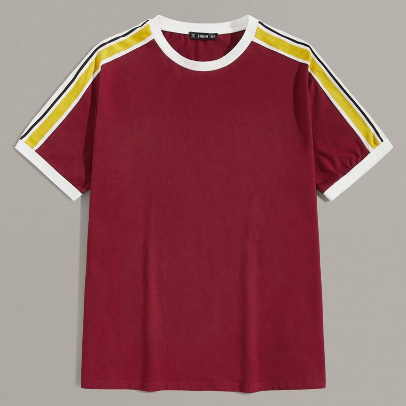 

Guys Tape Sleeve Ringer Top, Burgundy