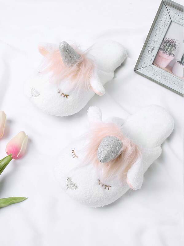 

Unicorn Design Two Tone Flat Slippers, White