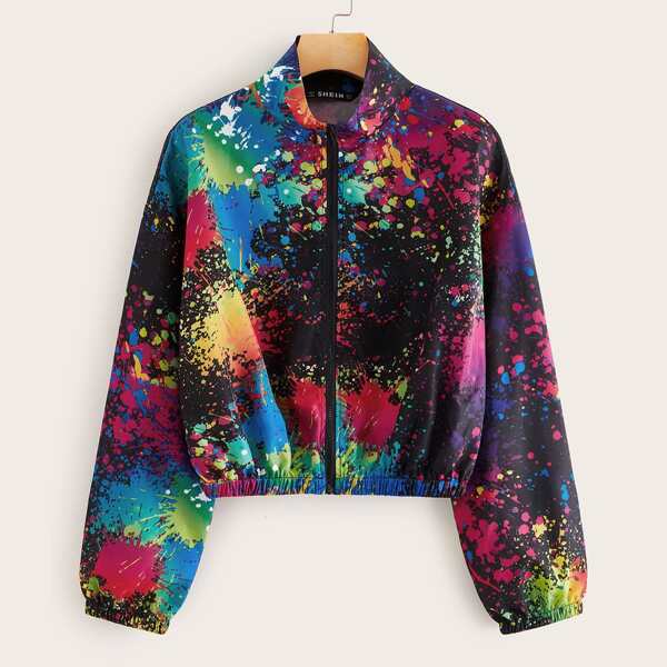 

Zip Up Ink Splatter Windbreaker Jacket, Multicolor