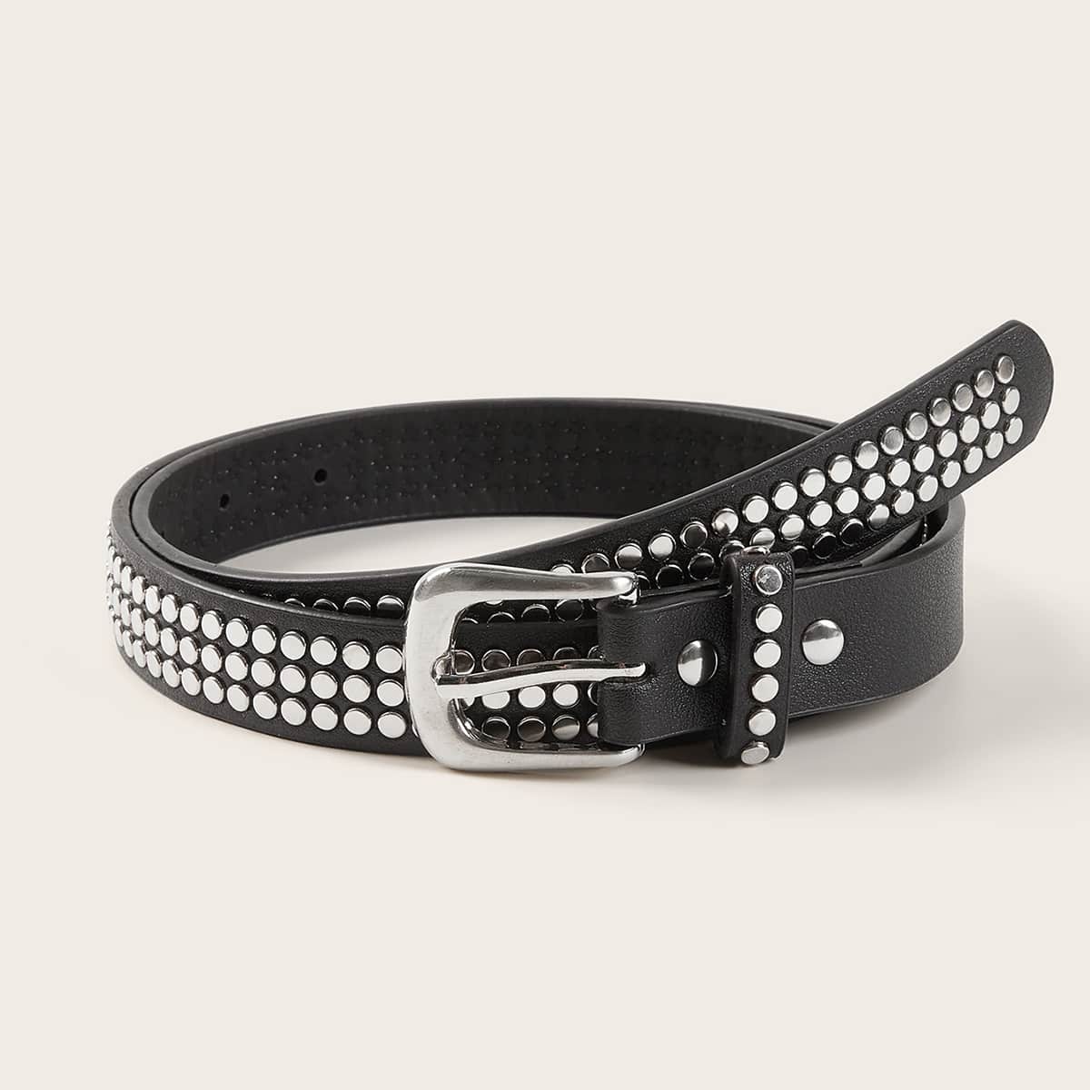 

Rivet Decor Buckle Belt, Black