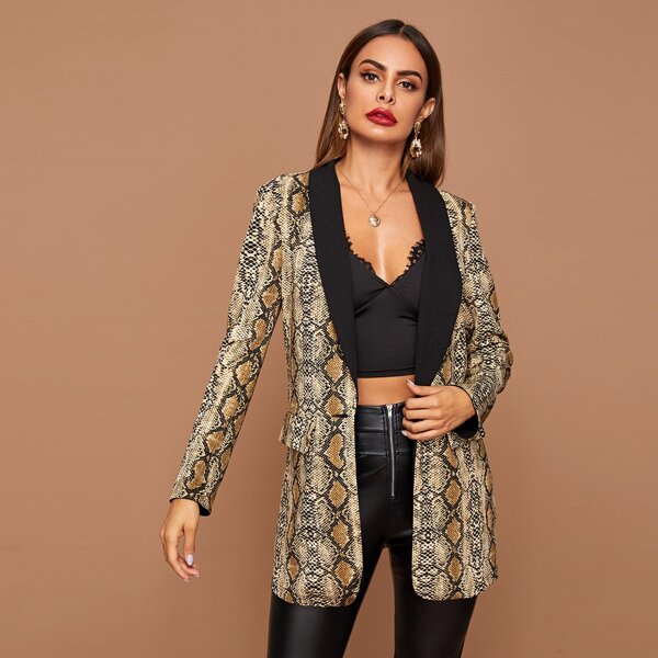 

Contrast Shawl Collar Snakeskin Pattern Blazer, Multicolor