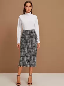 SHEIN Unity Váy Dây kéo Sọc ca rô Đen và trắng Thanh lịch - Đen và trắng - Xem 3