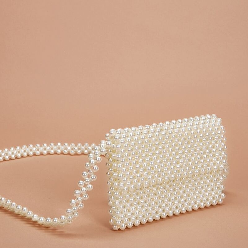 

Faux Pearl Beaded Crossbody Bag, White