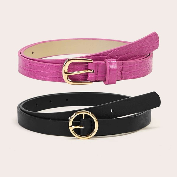 

2pcs Croc Pattern Square & O-ring Buckle Belt