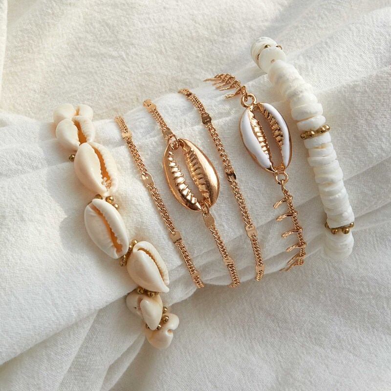 

6pcs Shell Decor Bracelet, Gold