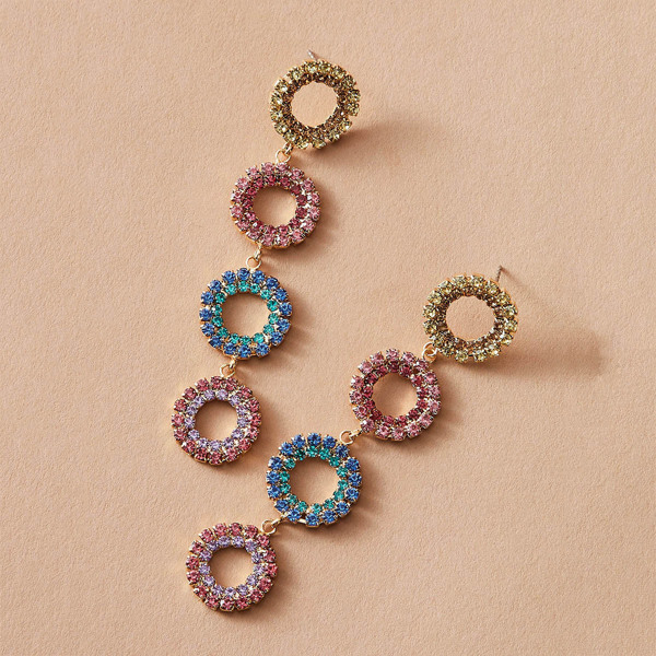 

1pair Rhinestone Engraved Round Drop Earrings, Multicolor