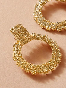 1對紋理圓環耳墜 - 金黃色 - 查看 2