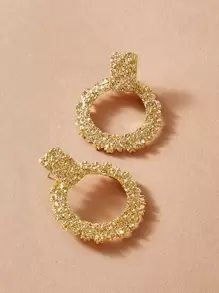 1對紋理圓環耳墜 - 金黃色 - 查看 1