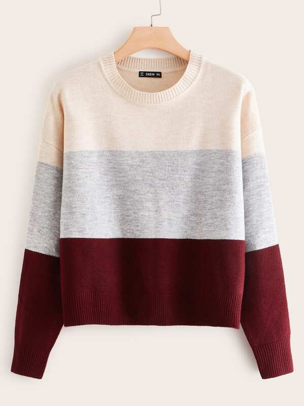 

Plus Drop Shoulder Colorblock Sweater, Multicolor