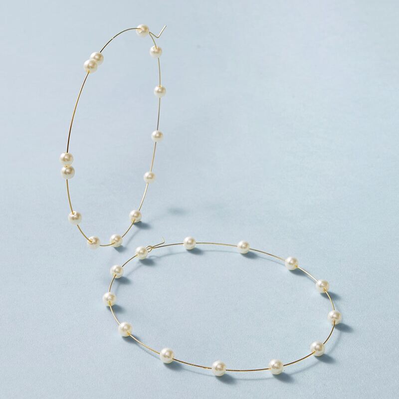 

1pair Faux Pearl Decor Oversized Hoop Earrings, Multicolor