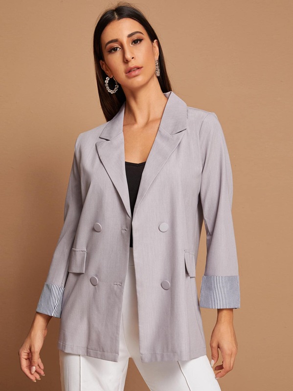 

Striped Double Breasted Lapel Collar Blazer, Purple, Gabe
