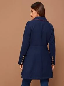 SHEIN Abrigo con botón de cuello V ribete en contraste - Azul Marino - Ver 2