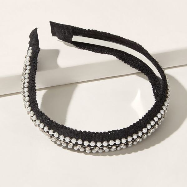 

Faux Pearl Decor Headband, Black