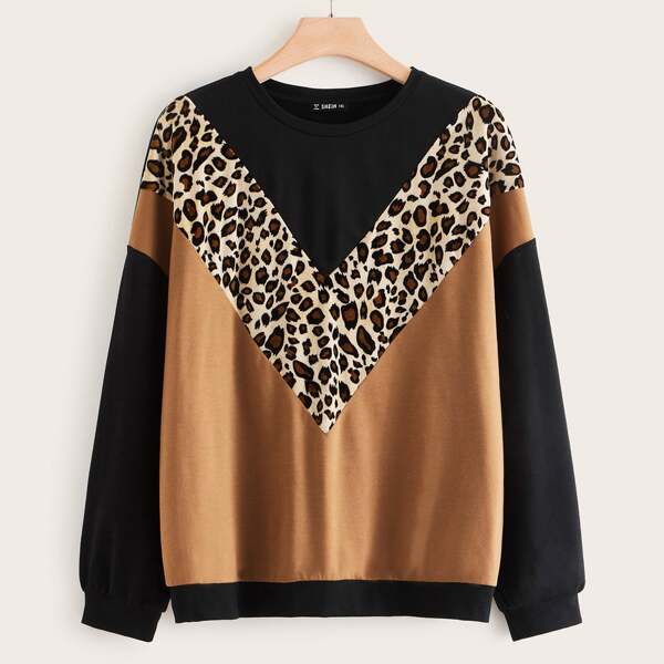 

Plus Leopard Panel Chevron Pullover, Multicolor