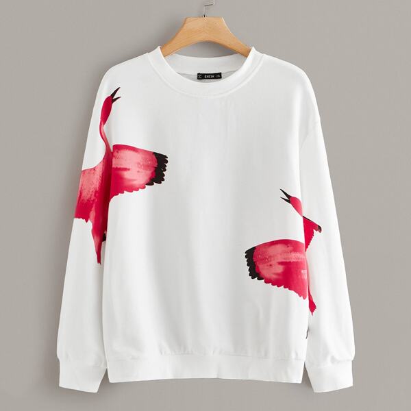

Plus Crane Print Pullover, White