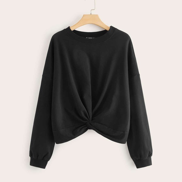 

Plus Drop Shoulder Twist Hem Top, Black