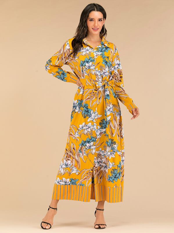 

Floral Print Self Tie Shirt Dress, Multicolor, Juliana