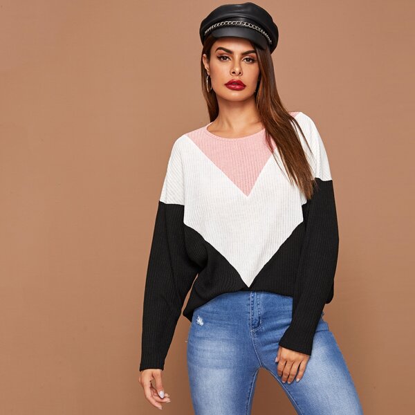 

Drop Shoulder Chevron Colorblock Top, Multicolor