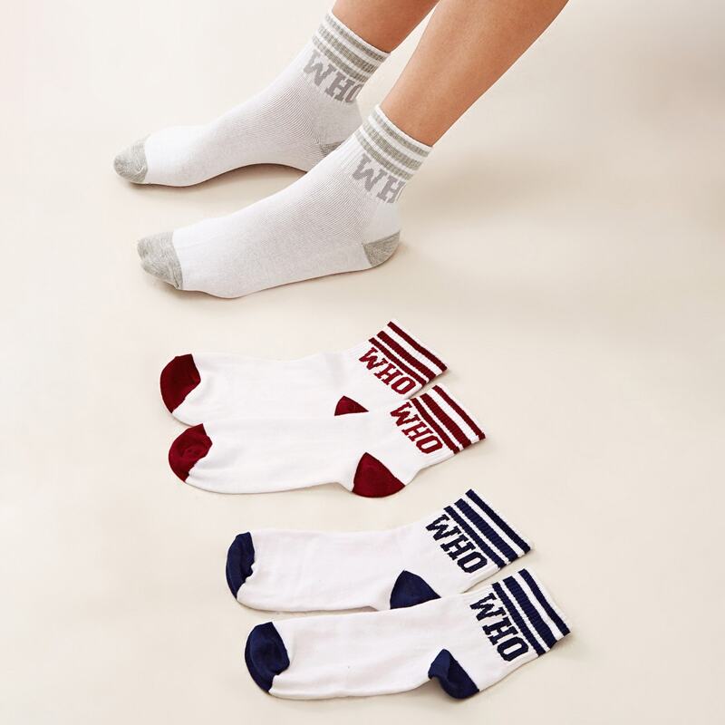 

3pairs Letter Graphic Socks, Multicolor