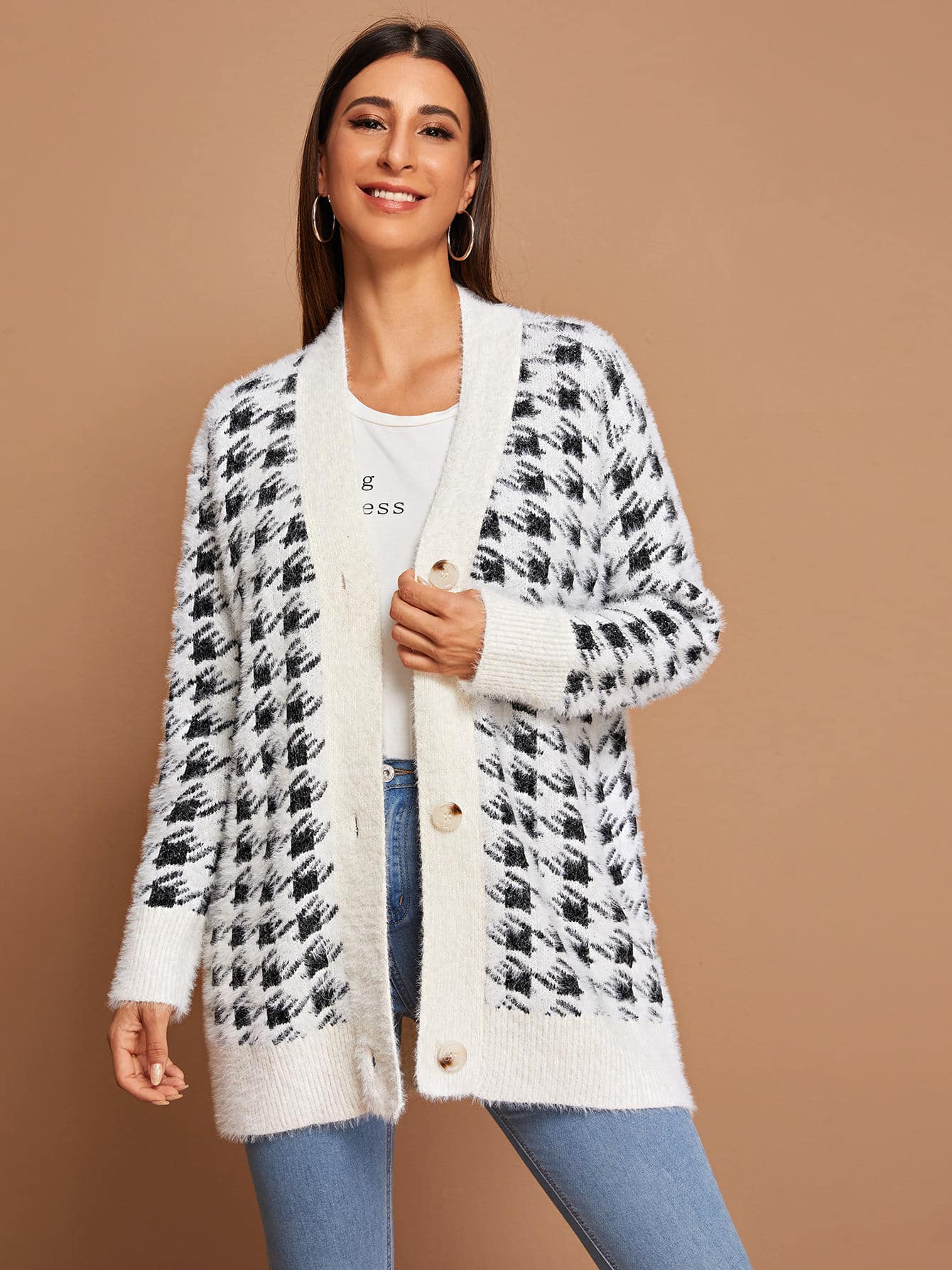 houndstooth cardigan sweater