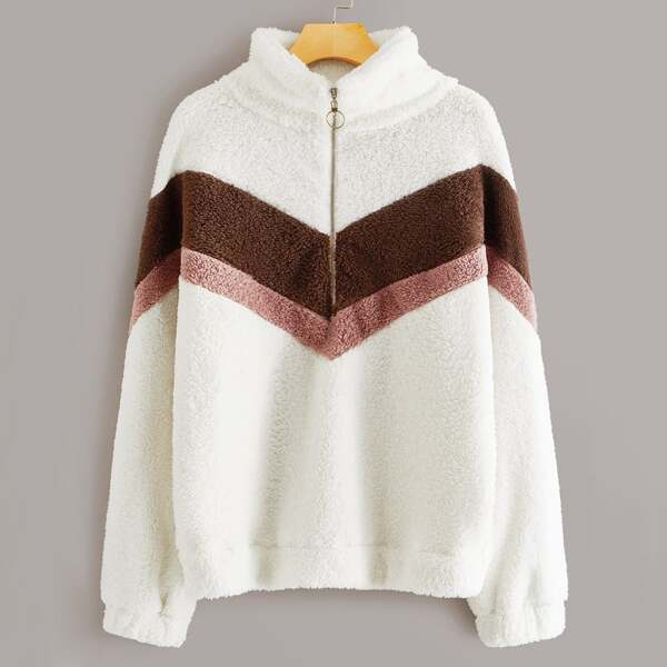 

Colorblock Quarter Zip Teddy Sweatshirt, White