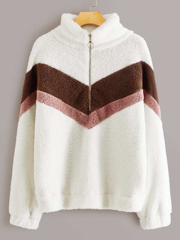 

Colorblock Quarter Zip Teddy Sweatshirt, White