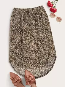 SHEIN Leopard Print High-Low Midi Skirt - Multicolor - View 1