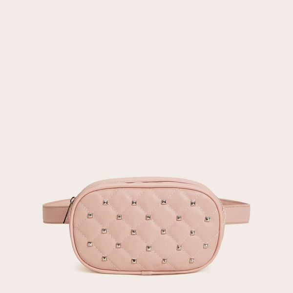 

Spiked Decor Quilted Fanny Pack, Pink