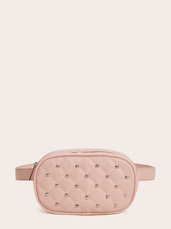 

Spiked Decor Quilted Fanny Pack, Pink