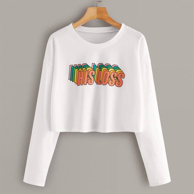 

Drop Shoulder Letter Graphic Crop Tee, White